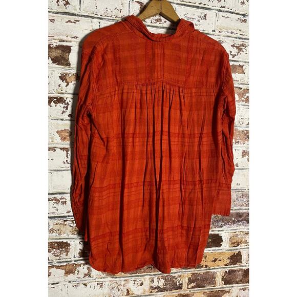 Free People Flowy Oversized Cotton Blend Plaid Button Down Blouse - Picture 9 of 9